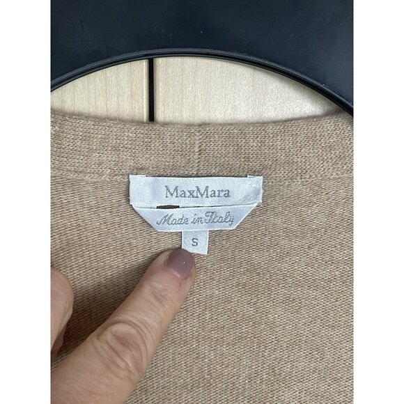 Max Mara Wool Cashmere Cardigan S Beige Designer Lux Preppy Casual Top - Picture 2 of 5
